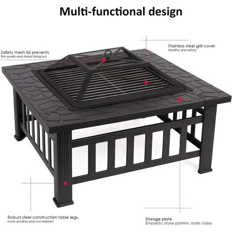 FIXKIT Brasero Pour Jardin Terrasses BBQ Brasero Ménager Barbecue Pour Fête Et Foyer 81 * 81 * 44cm En Acier Noir Poêle Chauffant Brasero Foyer Four Carré (Brasero) 6 FIXKIT Brasero Pour Jardin Terrasses BBQ Brasero Ménager Barbecue Pour Fête Et Foyer 81 * 81 * 44cm En Acier Noir Poêle Chauffant Brasero Foyer Four Carré (Brasero) – Image 4
