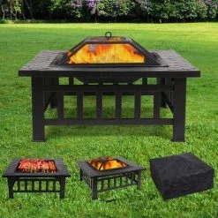 Femor Brasero Pour Jardin Terrasses BBQ Brasero Ménager Barbecue Pour Fête Et Foyer 81 * 81 * 44cm En Acier Noir Poêle Chauffant Brasero Foyer Four Carré (Brasero)