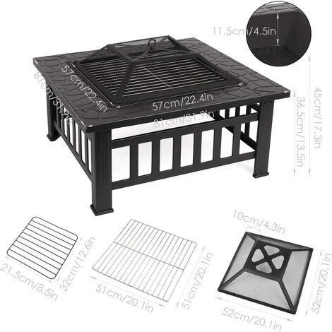 Femor Brasero Pour Jardin Terrasses BBQ Brasero Ménager Barbecue Pour Fête Et Foyer 81 * 81 * 44cm En Acier Noir Poêle Chauffant Brasero Foyer Four Carré (Brasero) 4 Femor Brasero Pour Jardin Terrasses BBQ Brasero Ménager Barbecue Pour Fête Et Foyer 81 * 81 * 44cm En Acier Noir Poêle Chauffant Brasero Foyer Four Carré (Brasero) – Image 2