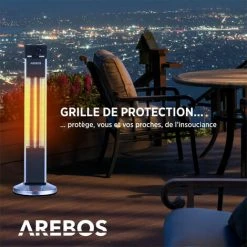 AREBOS Radiateur Infrarouge | Chauffage Radiant Terrasse | Protection IP34 | Protection Contre Renversement | élément | Carbone | Sol | 2000W | Pied | Intérieur Et Extérieur | Low-Glare | électrique - Argenté -Chauffage d'extérieur Soldes 26925278 3