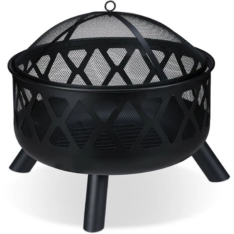Relaxdays Brasero De Jardin, Avec Protection étincelles, Ø 62 Cm, Tisonnier Inclus, Terrasse, Bac à Feu, Acier, Noir 4 Relaxdays Brasero De Jardin, Avec Protection étincelles, Ø 62 Cm, Tisonnier Inclus, Terrasse, Bac à Feu, Acier, Noir – Image 2