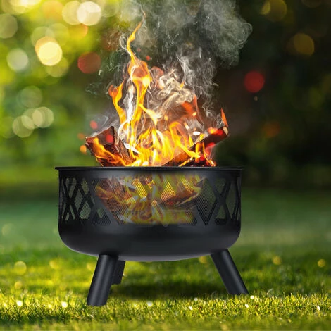 Relaxdays Brasero De Jardin, Avec Protection étincelles, Ø 62 Cm, Tisonnier Inclus, Terrasse, Bac à Feu, Acier, Noir 5 Relaxdays Brasero De Jardin, Avec Protection étincelles, Ø 62 Cm, Tisonnier Inclus, Terrasse, Bac à Feu, Acier, Noir – Image 3
