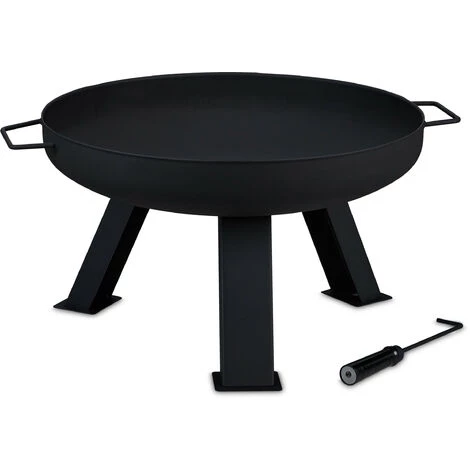 Relaxdays Brasero De Jardin, Ø 60 Cm, Tisonnier Inclus, Pour La Terrasse, Bac à Feu En Acier, Rond, Grand Foyer, Noir 4 Relaxdays Brasero De Jardin, Ø 60 Cm, Tisonnier Inclus, Pour La Terrasse, Bac à Feu En Acier, Rond, Grand Foyer, Noir – Image 2