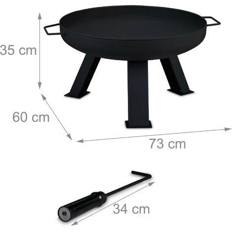 Relaxdays Brasero De Jardin, Ø 60 Cm, Tisonnier Inclus, Pour La Terrasse, Bac à Feu En Acier, Rond, Grand Foyer, Noir 7 Relaxdays Brasero De Jardin, Ø 60 Cm, Tisonnier Inclus, Pour La Terrasse, Bac à Feu En Acier, Rond, Grand Foyer, Noir – Image 5