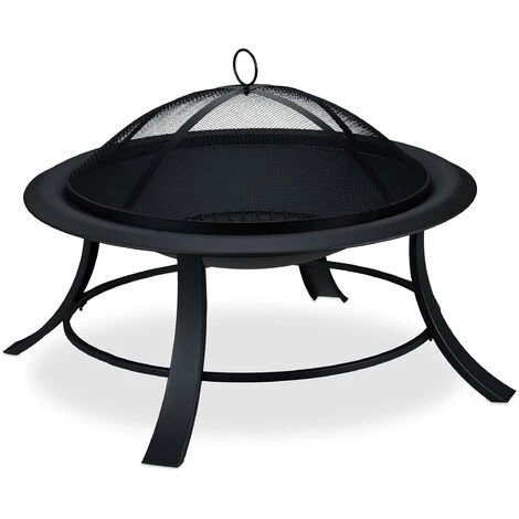 Relaxdays Brasero De Jardin, Avec Protection étincelles, Ø73,5cm, Tisonnier Inclus, Terrasse, Bac à Feu, Extérieur, Noir 4 Relaxdays Brasero De Jardin, Avec Protection étincelles, Ø73,5cm, Tisonnier Inclus, Terrasse, Bac à Feu, Extérieur, Noir – Image 2