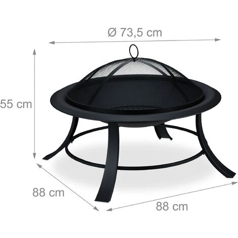 Relaxdays Brasero De Jardin, Avec Protection étincelles, Ø73,5cm, Tisonnier Inclus, Terrasse, Bac à Feu, Extérieur, Noir 7 Relaxdays Brasero De Jardin, Avec Protection étincelles, Ø73,5cm, Tisonnier Inclus, Terrasse, Bac à Feu, Extérieur, Noir – Image 5