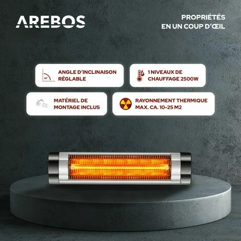 AREBOS Chauffage Infrarouge | Radiateur électrique Mural | Puissance De 2500W | Inclination 90° | Matériel Incl. | Argenté - Argent 4 AREBOS Chauffage Infrarouge | Radiateur électrique Mural | Puissance De 2500W | Inclination 90° | Matériel Incl. | Argenté - Argent – Image 2