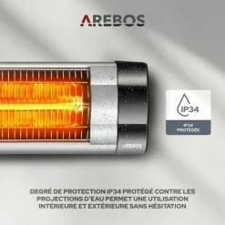 AREBOS Chauffage Infrarouge | Radiateur électrique Mural | Puissance De 2500W | Inclination 90° | Matériel Incl. | Argenté - Argent 9 AREBOS Chauffage Infrarouge | Radiateur électrique Mural | Puissance De 2500W | Inclination 90° | Matériel Incl. | Argenté - Argent -Chauffage d'extérieur Soldes 27421300 3