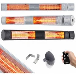 AREBOS Radiateur Infrarouge Extérieur | Chauffage Radiant Terrasse | Protection IP65 | élément Chauffant En Carbone | Angle D´inclination 60° | 3000W | Avec Télécommande| Intérieur Et Extérieur - Argent