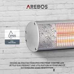 AREBOS Radiateur Infrarouge Extérieur | Chauffage Radiant Terrasse | Protection IP65 | élément Chauffant En Carbone | Angle D´inclination 60° | 3000W | Avec Télécommande| Intérieur Et Extérieur - Argent 10 AREBOS Radiateur Infrarouge Extérieur | Chauffage Radiant Terrasse | Protection IP65 | élément Chauffant En Carbone | Angle D´inclination 60° | 3000W | Avec Télécommande| Intérieur Et Extérieur - Argent -Chauffage d'extérieur Soldes 27421309 4