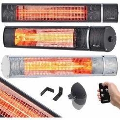 AREBOS Radiateur Infrarouge | Chauffage Radiant Terrasse | Incl Materiél De Montage | élément Chauffant En Carbone | Angle D´inclination 60°| 2000W | Avec Télécommande| Intérieur Et Extérieur - Noir