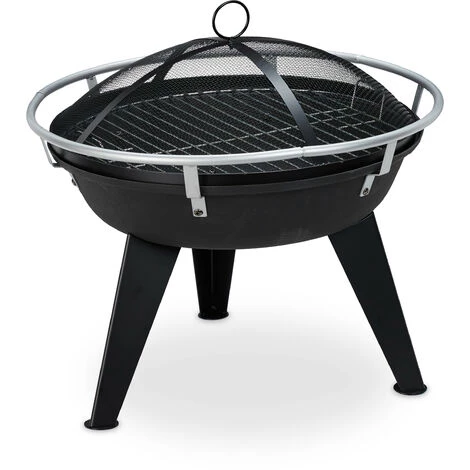 Relaxdays Brasero Avec Grillage, Pare étincelles Et Tisonnier, D: 55 Cm, Brasero De Jardin, En Métal, Noir 4 Relaxdays Brasero Avec Grillage, Pare étincelles Et Tisonnier, D: 55 Cm, Brasero De Jardin, En Métal, Noir – Image 2