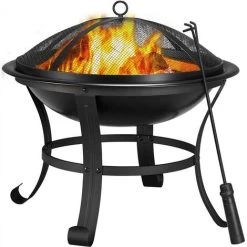 Yaheetech Brasero Exterieur Brasero Fer Laminé à Froid Foyer Poêle Chauffant Pour Terrasse Jardin Cour Avec Poker Gril Couvercle Noir 54 X 54 X 50cm