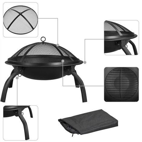 Yaheetech Brasero Extérieur Terrasse Brasero Fer Laminé à Froid Foyer Exterieur Pour Jardin Camp Cour Chauffage Avec Pieds Pliable, 54 Cm De Diamètre, Avec Poker, Grille, Couvercle, Sac De Transport 5 Yaheetech Brasero Extérieur Terrasse Brasero Fer Laminé à Froid Foyer Exterieur Pour Jardin Camp Cour Chauffage Avec Pieds Pliable, 54 Cm De Diamètre, Avec Poker, Grille, Couvercle, Sac De Transport – Image 3