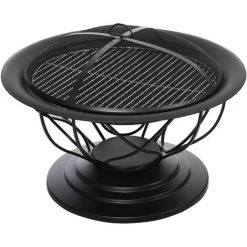 Outsunny Brasero Boule De Feu Cheminée Foyer Extérieur Ø 75 X 55H Cm Grille à Charbon + Cuisson Couvercle Tisonnier Métal Noir - Noir