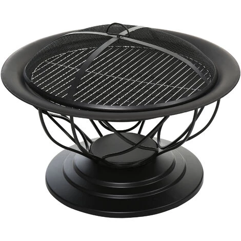 Outsunny Brasero Boule De Feu Cheminée Foyer Extérieur Ø 75 X 55H Cm Grille à Charbon + Cuisson Couvercle Tisonnier Métal Noir - Noir 3 Outsunny Brasero Boule De Feu Cheminée Foyer Extérieur Ø 75 X 55H Cm Grille à Charbon + Cuisson Couvercle Tisonnier Métal Noir - Noir
