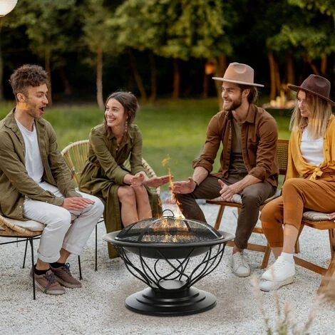 Outsunny Brasero Boule De Feu Cheminée Foyer Extérieur Ø 75 X 55H Cm Grille à Charbon + Cuisson Couvercle Tisonnier Métal Noir - Noir 4 Outsunny Brasero Boule De Feu Cheminée Foyer Extérieur Ø 75 X 55H Cm Grille à Charbon + Cuisson Couvercle Tisonnier Métal Noir - Noir – Image 2