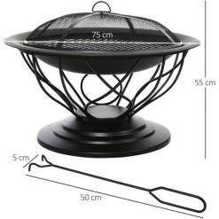Outsunny Brasero Boule De Feu Cheminée Foyer Extérieur Ø 75 X 55H Cm Grille à Charbon + Cuisson Couvercle Tisonnier Métal Noir - Noir 9 Outsunny Brasero Boule De Feu Cheminée Foyer Extérieur Ø 75 X 55H Cm Grille à Charbon + Cuisson Couvercle Tisonnier Métal Noir - Noir -Chauffage d'extérieur Soldes 31121002 3