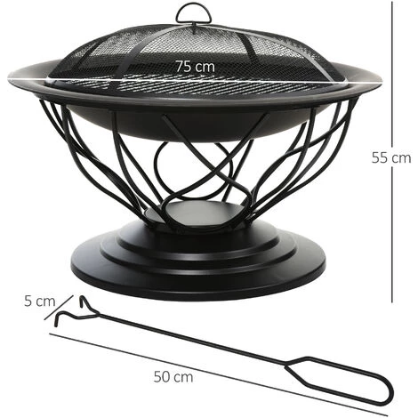 Outsunny Brasero Boule De Feu Cheminée Foyer Extérieur Ø 75 X 55H Cm Grille à Charbon + Cuisson Couvercle Tisonnier Métal Noir - Noir 5 Outsunny Brasero Boule De Feu Cheminée Foyer Extérieur Ø 75 X 55H Cm Grille à Charbon + Cuisson Couvercle Tisonnier Métal Noir - Noir – Image 3