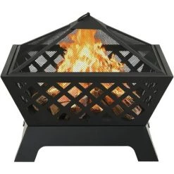 VidaXL Foyer Avec Tisonnier 64 Cm XXL Acier - Noir -Chauffage d'extérieur Soldes 31134301 3