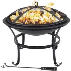 ECD GERMANY Bol à Feu Foyer Brasero Avec Grille De Cuisson Charbon De Bois Couvercle Ø 56 Cm