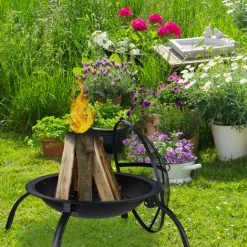 Relaxdays Brasero XL, Grillage, Tisonnier, Protection étincelles, Couverture, Jardin, Terrasse, 56,5cm, Noir,avec Sac -Chauffage d'extérieur Soldes 31796529 3