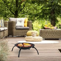 Relaxdays Brasero XL, Grillage, Tisonnier, Protection étincelles, Couverture, Jardin, Terrasse, 56,5cm, Noir,avec Sac -Chauffage d'extérieur Soldes 31796529 4