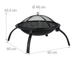Relaxdays Brasero XL, Grillage, Tisonnier, Protection étincelles, Couverture, Jardin, Terrasse, 56,5cm, Noir,avec Sac -Chauffage d'extérieur Soldes 31796529 5
