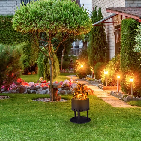 Relaxdays Brasero De Jardin, Ø 30 Cm, Plaque De Sol, Tisonnier, Pour Granulés De Bois Et Bois De Chauffage, Acier, Noir 5 Relaxdays Brasero De Jardin, Ø 30 Cm, Plaque De Sol, Tisonnier, Pour Granulés De Bois Et Bois De Chauffage, Acier, Noir – Image 3