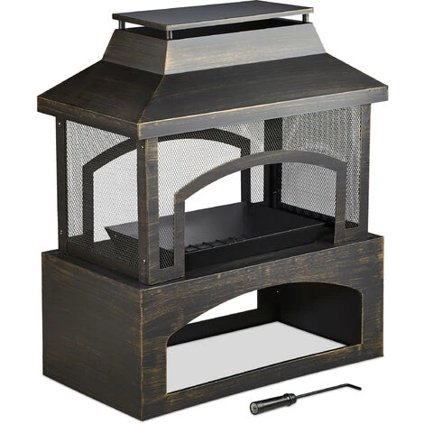 Relaxdays Cheminée De Jardin, En Acier, Four De Terrasse Avec Tisonnier, Extérieur, Foyer, HlP 98 X 82 X 45 Cm, Noir 4 Relaxdays Cheminée De Jardin, En Acier, Four De Terrasse Avec Tisonnier, Extérieur, Foyer, HlP 98 X 82 X 45 Cm, Noir – Image 2