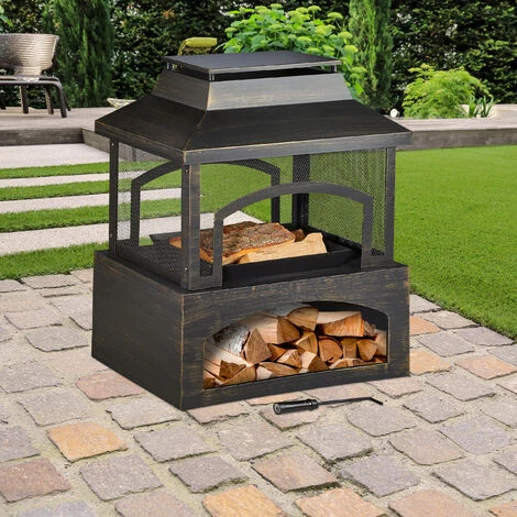 Relaxdays Cheminée De Jardin, En Acier, Four De Terrasse Avec Tisonnier, Extérieur, Foyer, HlP 98 X 82 X 45 Cm, Noir 5 Relaxdays Cheminée De Jardin, En Acier, Four De Terrasse Avec Tisonnier, Extérieur, Foyer, HlP 98 X 82 X 45 Cm, Noir – Image 3