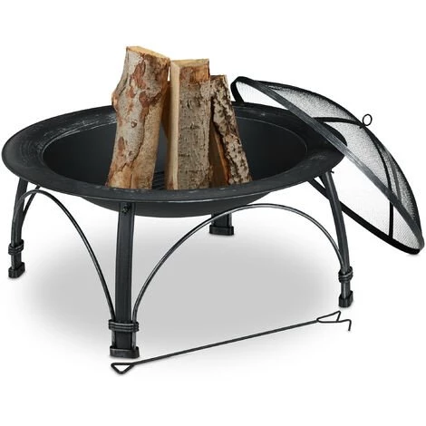 Relaxdays Brasero De Jardin, Avec Protection étincelles & Tisonnier, Terrasse, HxD 59x89 Cm, Bac à Feu Extérieur, Noir 3 Relaxdays Brasero De Jardin, Avec Protection étincelles & Tisonnier, Terrasse, HxD 59x89 Cm, Bac à Feu Extérieur, Noir