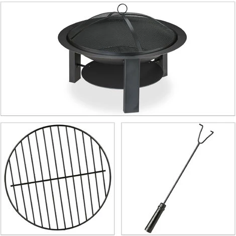 Relaxdays Brasero De Jardin, Protection étincelles, Tisonnier Inclus, Bac à Feu, Extérieur, Fonte, D 73 Cm, Noir 4 Relaxdays Brasero De Jardin, Protection étincelles, Tisonnier Inclus, Bac à Feu, Extérieur, Fonte, D 73 Cm, Noir – Image 2