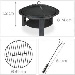 Relaxdays Brasero De Jardin, Protection étincelles, Tisonnier Inclus, Bac à Feu, Extérieur, Fonte, D 73 Cm, Noir 11 Relaxdays Brasero De Jardin, Protection étincelles, Tisonnier Inclus, Bac à Feu, Extérieur, Fonte, D 73 Cm, Noir -Chauffage d'extérieur Soldes 31801164 5