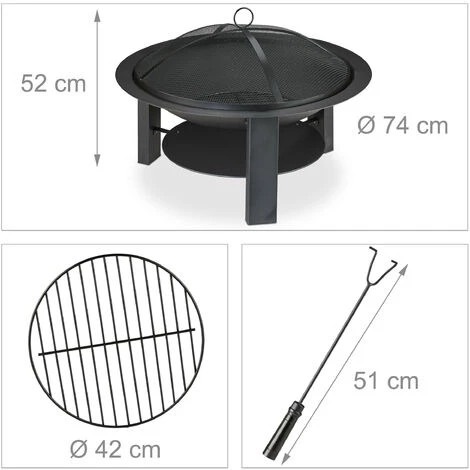 Relaxdays Brasero De Jardin, Protection étincelles, Tisonnier Inclus, Bac à Feu, Extérieur, Fonte, D 73 Cm, Noir 7 Relaxdays Brasero De Jardin, Protection étincelles, Tisonnier Inclus, Bac à Feu, Extérieur, Fonte, D 73 Cm, Noir – Image 5