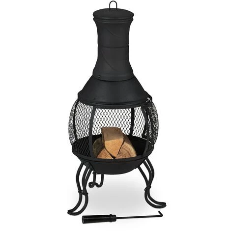 Relaxdays Brasero Extérieur, Tisonnier, Grille à Bois & Pare-étincelles, Jardin, Mexicain, HxD: 88 X 38 Cm, Noir 3 Relaxdays Brasero Extérieur, Tisonnier, Grille à Bois & Pare-étincelles, Jardin, Mexicain, HxD: 88 X 38 Cm, Noir