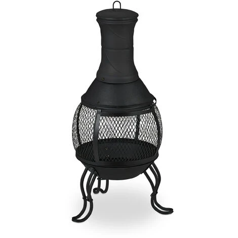 Relaxdays Brasero Extérieur, Tisonnier, Grille à Bois & Pare-étincelles, Jardin, Mexicain, HxD: 88 X 38 Cm, Noir 4 Relaxdays Brasero Extérieur, Tisonnier, Grille à Bois & Pare-étincelles, Jardin, Mexicain, HxD: 88 X 38 Cm, Noir – Image 2