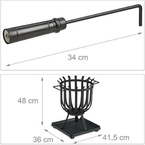 Relaxdays Brasero De Jardin, XL, Plaque De Sol & Tisonnier, HLP 46 X 41,5 X 36 Cm, Panier à Feu Acier, Rond, Noir 7 Relaxdays Brasero De Jardin, XL, Plaque De Sol & Tisonnier, HLP 46 X 41,5 X 36 Cm, Panier à Feu Acier, Rond, Noir – Image 5