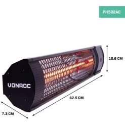 VONROC Chauffage De Terrasse 2000W - Noir – 2 Réglages De Chaleur – Rayonnements Lumineux Faibles - Télécommande Incluse -Chauffage d'extérieur Soldes 31807987 3