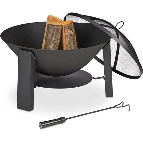 Relaxdays Brasero De Jardin, Avec Pare-étincelles Et Tisonnier, Terrasse, HxD 51x60 Cm, Fonte Et Acier, Bac à Feu, Noir 3 Relaxdays Brasero De Jardin, Avec Pare-étincelles Et Tisonnier, Terrasse, HxD 51x60 Cm, Fonte Et Acier, Bac à Feu, Noir