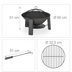 Relaxdays Brasero De Jardin, Avec Pare-étincelles Et Tisonnier, Terrasse, HxD 51x60 Cm, Fonte Et Acier, Bac à Feu, Noir 11 Relaxdays Brasero De Jardin, Avec Pare-étincelles Et Tisonnier, Terrasse, HxD 51x60 Cm, Fonte Et Acier, Bac à Feu, Noir -Chauffage d'extérieur Soldes 31951612 5