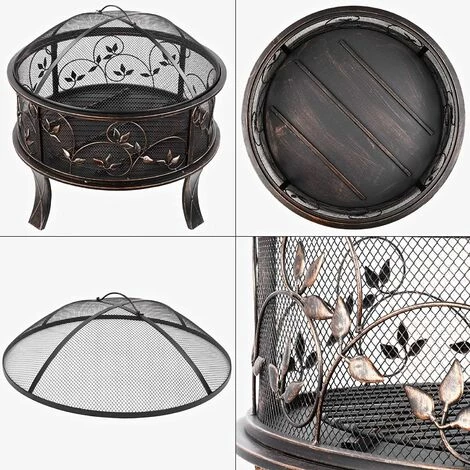 Femor Brasero De Jardin, 71x71x65cm, 27 '' Cheminée Exterieur, Grille Poker Et Charbon De Bois, Pour Chauffage / Barbecue, Bol à Feu Pour Le Jardin, Terrasse Et Plage, Motif De Fleurs Et Herbe 6 Femor Brasero De Jardin, 71x71x65cm, 27 '' Cheminée Exterieur, Grille Poker Et Charbon De Bois, Pour Chauffage / Barbecue, Bol à Feu Pour Le Jardin, Terrasse Et Plage, Motif De Fleurs Et Herbe – Image 4
