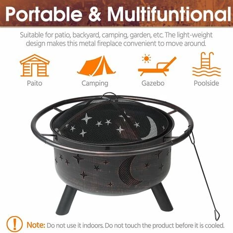 INSMA 2 En 1 Brasero Exterieur Grille Barbecue BBQ Foyer De Chauffage 76*76*58cm Avec Housse & Baton 5 INSMA 2 En 1 Brasero Exterieur Grille Barbecue BBQ Foyer De Chauffage 76*76*58cm Avec Housse & Baton – Image 3