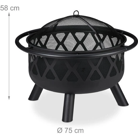 Relaxdays Brasero Avec Protection étincelles, Jardin Et Terrasse, Tisonnier, Foyer Extérieur, En Acier; D 75 Cm, Noir 7 Relaxdays Brasero Avec Protection étincelles, Jardin Et Terrasse, Tisonnier, Foyer Extérieur, En Acier; D 75 Cm, Noir – Image 5