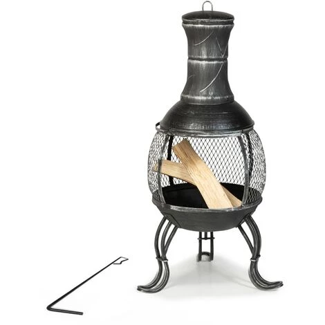 IDMARKET Braséro Mexicain Noir Effet Brossé Cheminée De Terrasse 4 IDMARKET Braséro Mexicain Noir Effet Brossé Cheminée De Terrasse – Image 2