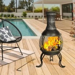 IDMARKET Braséro Mexicain Noir Effet Brossé Cheminée De Terrasse 10 IDMARKET Braséro Mexicain Noir Effet Brossé Cheminée De Terrasse -Chauffage d'extérieur Soldes 32385827 4