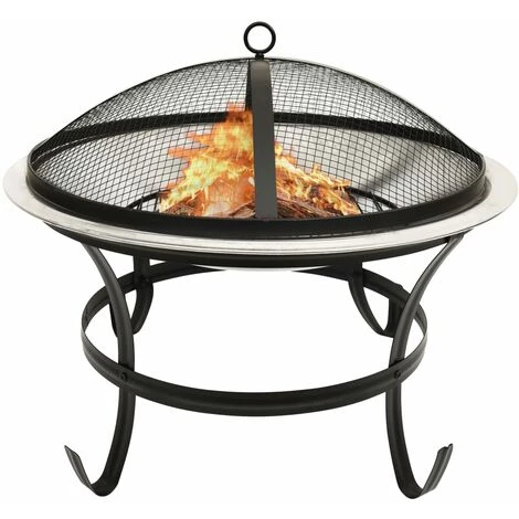 VidaXL Foyer Et Barbecue Avec Tisonnier 2 En 1 56x56x49 Cm Inox - Argent 3 VidaXL Foyer Et Barbecue Avec Tisonnier 2 En 1 56x56x49 Cm Inox - Argent