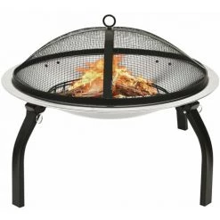 Foyer Et Barbecue Avec Tisonnier 2 En 1 56x56x49 Cm Inox VidaXL