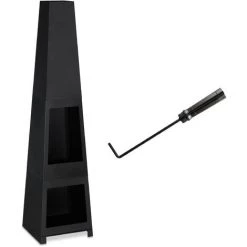 Relaxdays Brasero Extérieur, Tisonnier, Grille De Foyer & Support Pour Bois, Cheminée De Terrasse Acier, Jardin, Noir -Chauffage d'extérieur Soldes 32712811 2