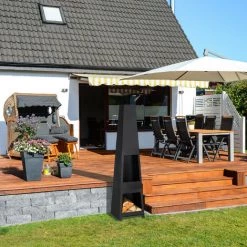 Relaxdays Brasero Extérieur, Tisonnier, Grille De Foyer & Support Pour Bois, Cheminée De Terrasse Acier, Jardin, Noir -Chauffage d'extérieur Soldes 32712811 3